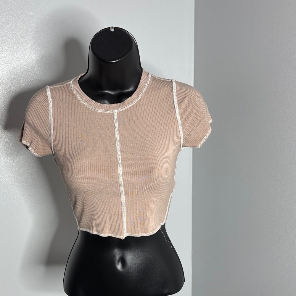 Garage Ribbed Beige Crop Top